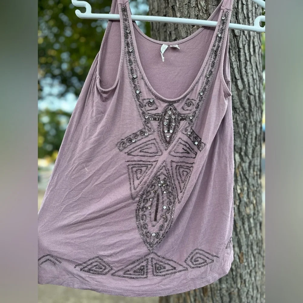 LC Lauren Conrad Mauve Embellished Tank Top - Picture 2 of 7